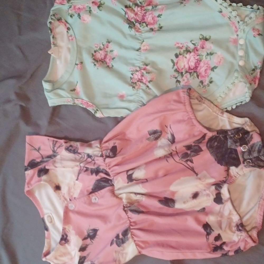 SHEIN Pink and Mint Floral Baby Rompers